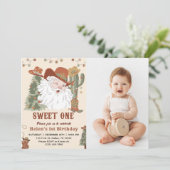 Westerse Kerstman Zoete Eén Kerst Verjaardag Foto Kaart (Staand voorkant)