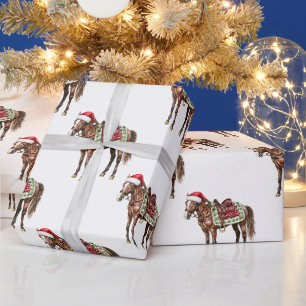 Westerse Kerstmis Rode Cowboy Cowgirl Paard Cadeaupapier