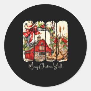 Westerse Kerstmis Y'all Schuur Ontwerp Ronde Sticker