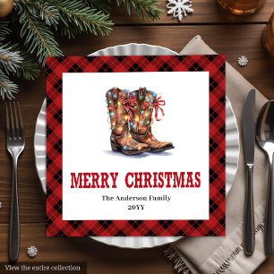 Westerse kerstservetten rood zwart buffelruitpatro servet