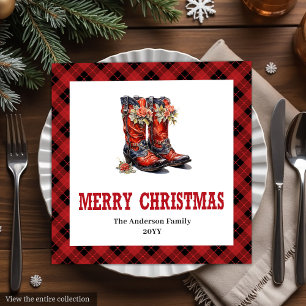 Westerse kerstservetten rood zwart rustieke charme servet