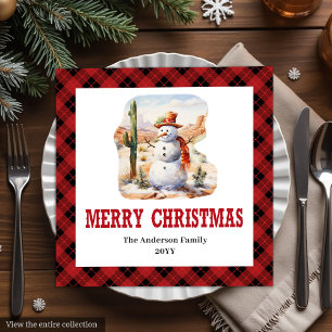 Westerse kerstservetten rood zwart tartan ontwerp servet