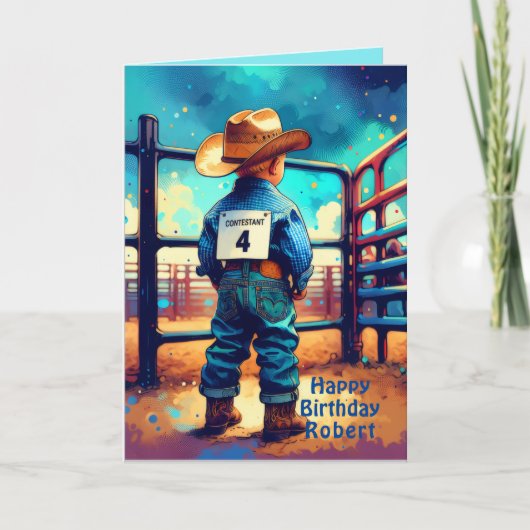 Westerse Kleine Cowboy 4e Verjaardag Rodeo Custom Kaart (Voorkant)