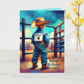 Westerse Kleine Cowboy 4e Verjaardag Rodeo Custom Kaart (Gele Bloem)