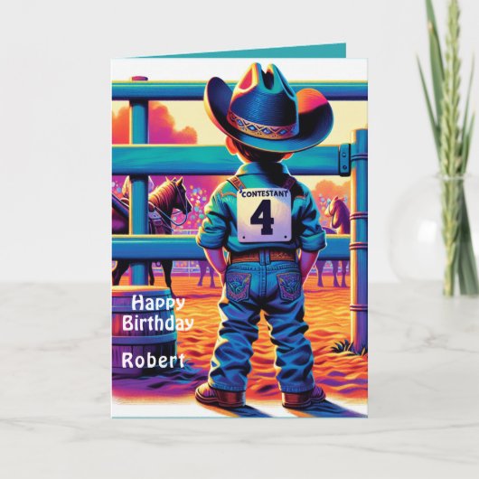 Westerse Kleine Cowboy 4e Verjaardag Rodeo Custom Kaart (Voorkant)