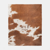 Westerse koeienhuid textuur trouwkoppel initials fleece deken (Voorkant)