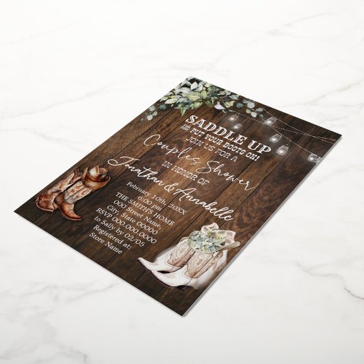 Westerse koppel shower uitnodiging, Rustic Cowboy  Folie Uitnodiging (Gedraaid)