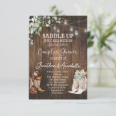 Westerse koppel shower uitnodiging, Rustieke Cowbo RSVP Kaartje (Staand voorkant)