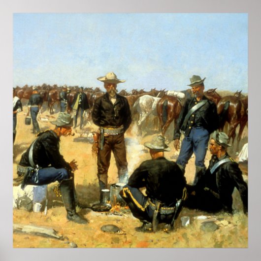 Westerse kunst “Ontbijt van de cavalerist” Poster (Voorkant)