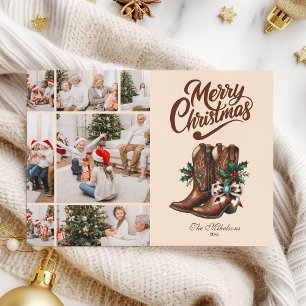 Westerse laars en strik Kerst 7 foto Feestdagenkaart
