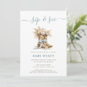 Westerse laarzen & Coquette blauwe strik Boy Sip & Kaart (Staand voorkant)