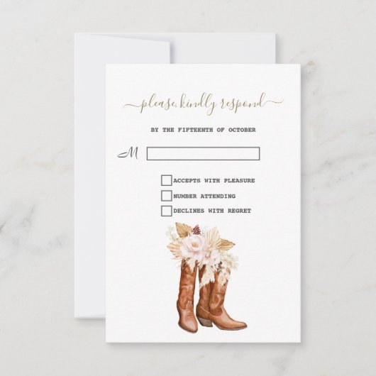 Westerse Laarzen Cowgirl Bloemen Baby Shower RSVP Kaartje (Voorkant)