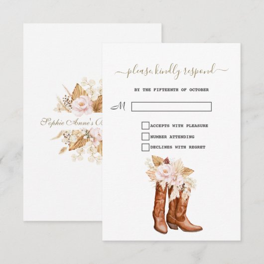Westerse Laarzen Cowgirl Bloemen Baby Shower RSVP Kaartje (Voorkant / Achterkant)