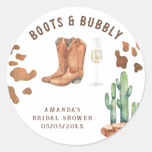 Westerse laarzen en bruisende bruidsdouche ronde sticker (Voorkant)