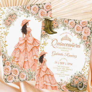 Westerse laarzen perzikrozen gouden Quinceañera Kaart