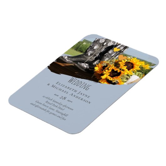Westerse laarzen Zonnebloemen Landelijke Trouwdag Magneet (Linkerzijde)