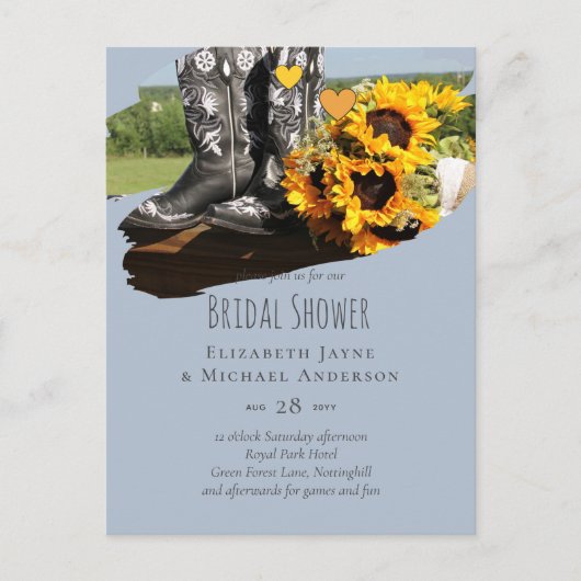 Westerse laarzen zonnebloemen rustieke bruiloft briefkaart (Voorkant)