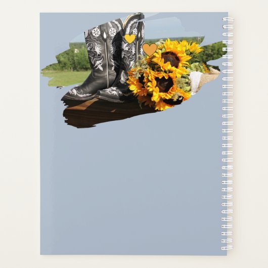 Westerse laarzen zonnebloemen rustieke bruiloft planner (Achterkant)
