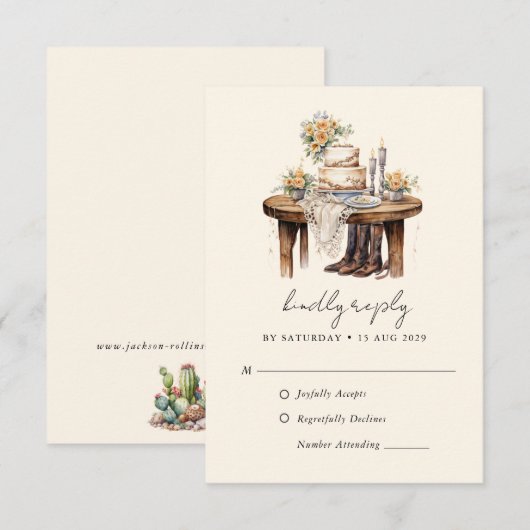 Westerse land Cowboy Cowgirl Bruiloft RSVP Kaartje (Voorkant / Achterkant)