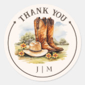 Westerse Land Cowboylaarzen Rustieke Bruiloft Ronde Sticker (Voorkant)