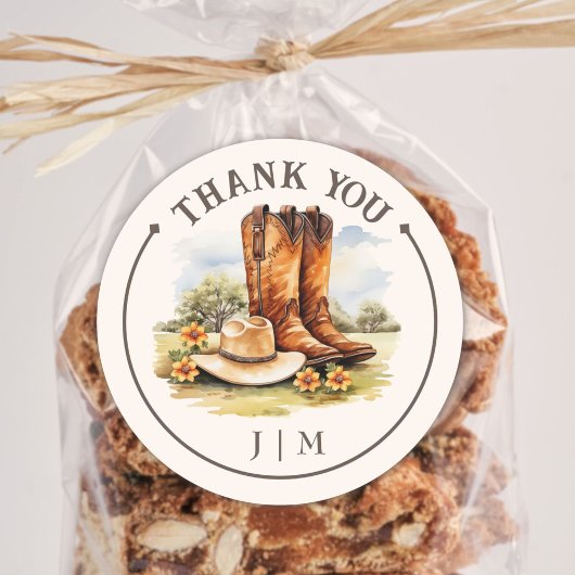 Westerse Land Cowboylaarzen Rustieke Bruiloft Ronde Sticker