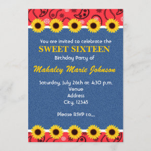Westerse land-zonnebloemen denim bandana feest kaart