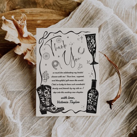 Westerse landelijke bruidsuitnodiging bedankkaart