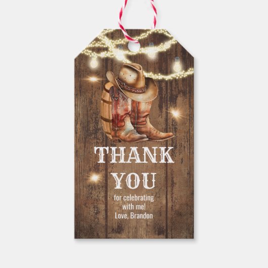 Westerse landelijke laarzen en hoed feest cadeauta cadeaulabel (Voorkant)