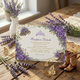 Westerse lavendelrozen Gouden land Quinceañera Informatiekaartje