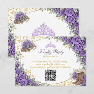 Westerse lavendelrozen Gouden land Quinceañera RSVP Kaartje