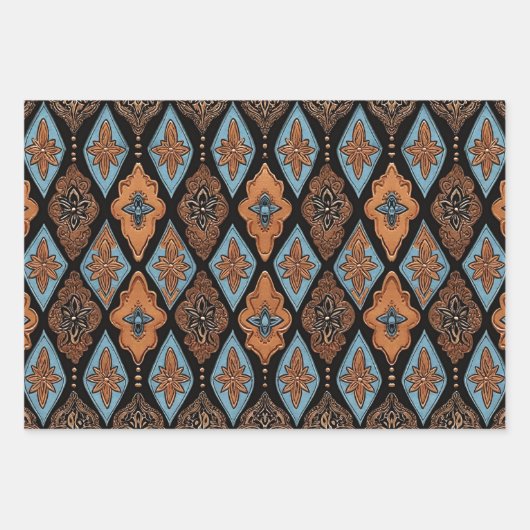 Westerse Leren Bruine Turquoise Set van 3 Inpakpapier Vel (Voorkant)