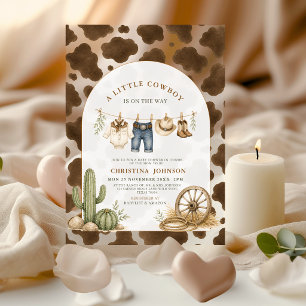 westerse Little Cowboy Koeienprint Baby Shower Acryl Uitnodigingen