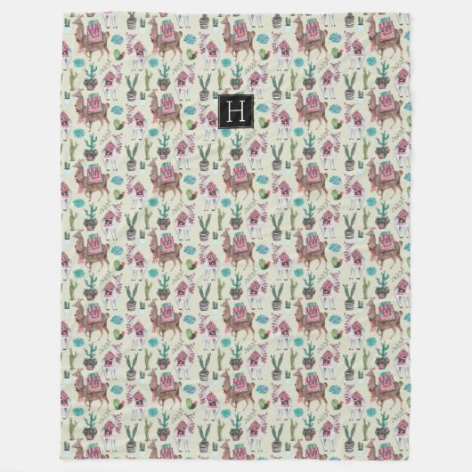 Westerse Llama's & Cactus | Grote fleece dekens (Voorkant)