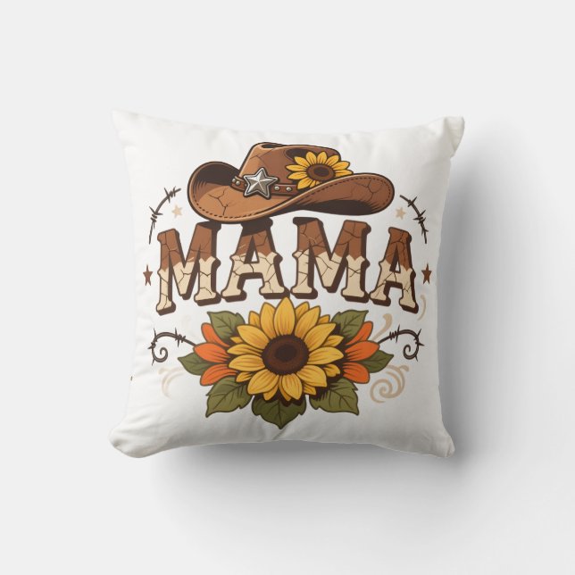 Westerse Mama Zonnebloem Cowgirl Design Kussen (Voorkant)