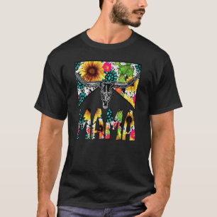 Westerse Mama Zonnebloem Koeien Schedel Koeienhuid T-shirt