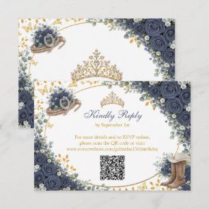 Westerse marineblauwe rozen Gouden land Quinceañer RSVP Kaartje
