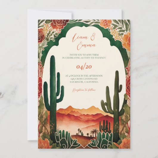 Westerse Mexicaanse Cactus Woestijn Trouwuitnodigi Kaart (Voorkant)