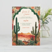 Westerse Mexicaanse Cactus Woestijn Trouwuitnodigi Kaart (Staand voorkant)