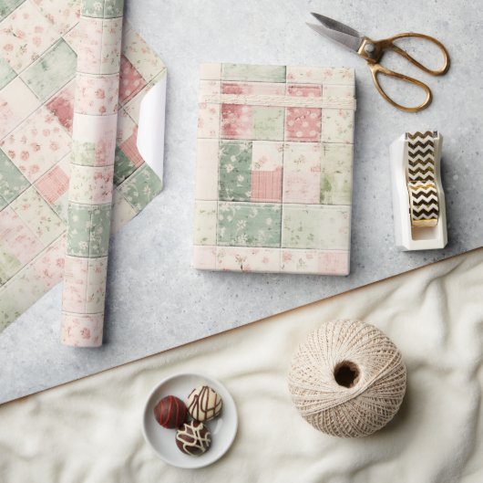 Westerse mint roze bloem quilt patronen cadeaupapier (Crafts)