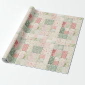 Westerse mint roze bloem quilt patronen cadeaupapier (Uitgerold)