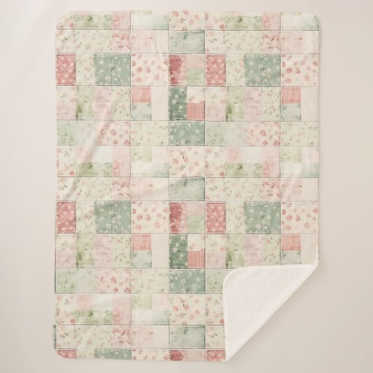 Westerse mint roze bloem quilt patronen sherpa deken (Voorkant)