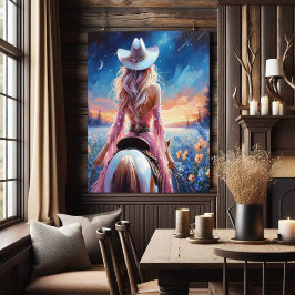 Westerse Nacht Cowgirl geschilderde print Perfect Poster