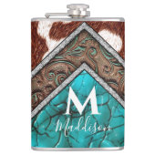 Westerse nama-leer turquoise mix monogram heupfles (Voorkant)