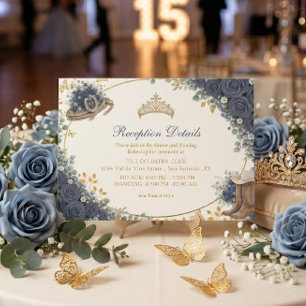 Westerse Navy Blauwe Roos Gouden Land Quinceañera Informatiekaartje