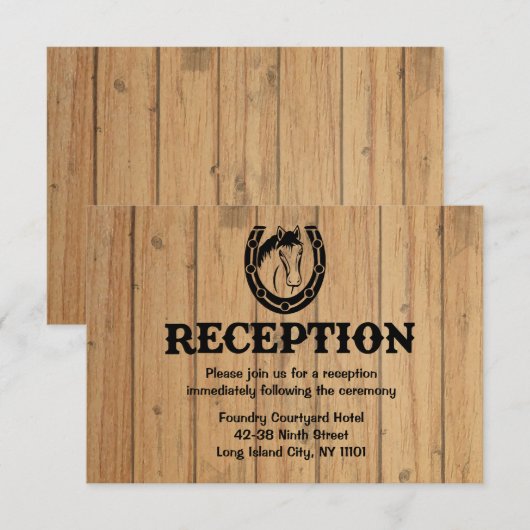 Westerse ontvangst paard hout roestig bruiloft kaart (Voorkant / Achterkant)