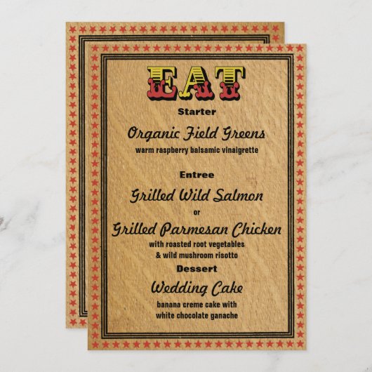 Westerse OntvangstfeestDiner Menu Kaart (Voorkant / Achterkant)