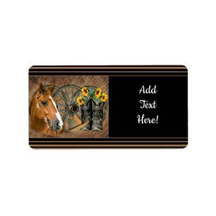 Westerse paard cowboylaarzen cowboyhoed wagenwiel etiket