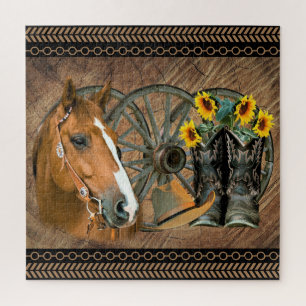 Westerse paarden Cowboylaarzen Cowboyhoed Wagonwie Legpuzzel