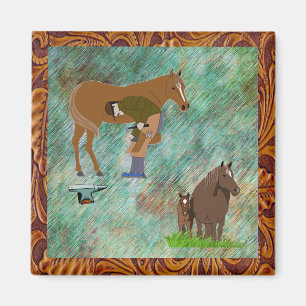 Westerse paardenhoefsmid met paarden magneet