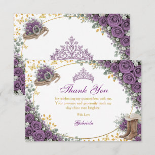 Westerse Paarse Rozen Gouden Land Quinceañera Bedankkaart